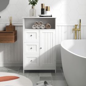 Modern White Bathroom Standing Storage Cabinet with 3 Drawers and 1 Door